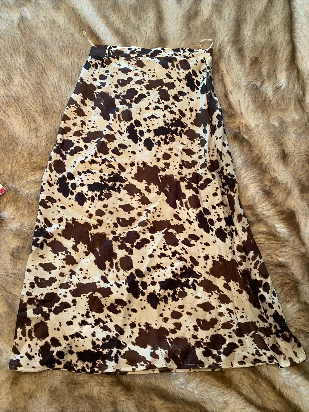 Zara Brown & Cream Cow-Print A-Line Midi Skirt